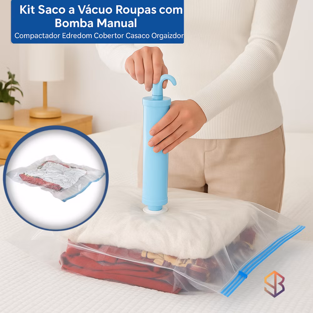 Kit 10 Sacos a Vácuo com Bomba Manual (2x 70x110cm, 3x 60x80cm, 5x 50x60cm)